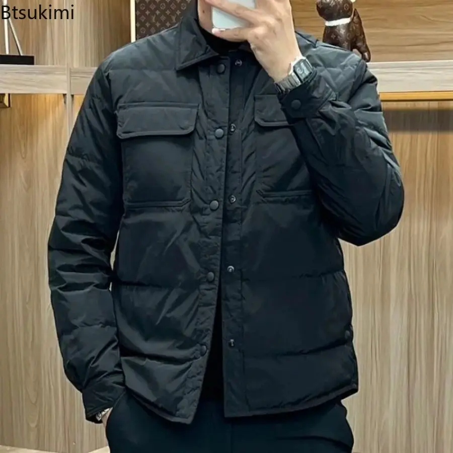 2025 Fashion Winter Warm Men Cotton Jacket Loose Casual Flip Collar Male Jacketcoat High Quality Solid Casual Multi-Pocket Parka