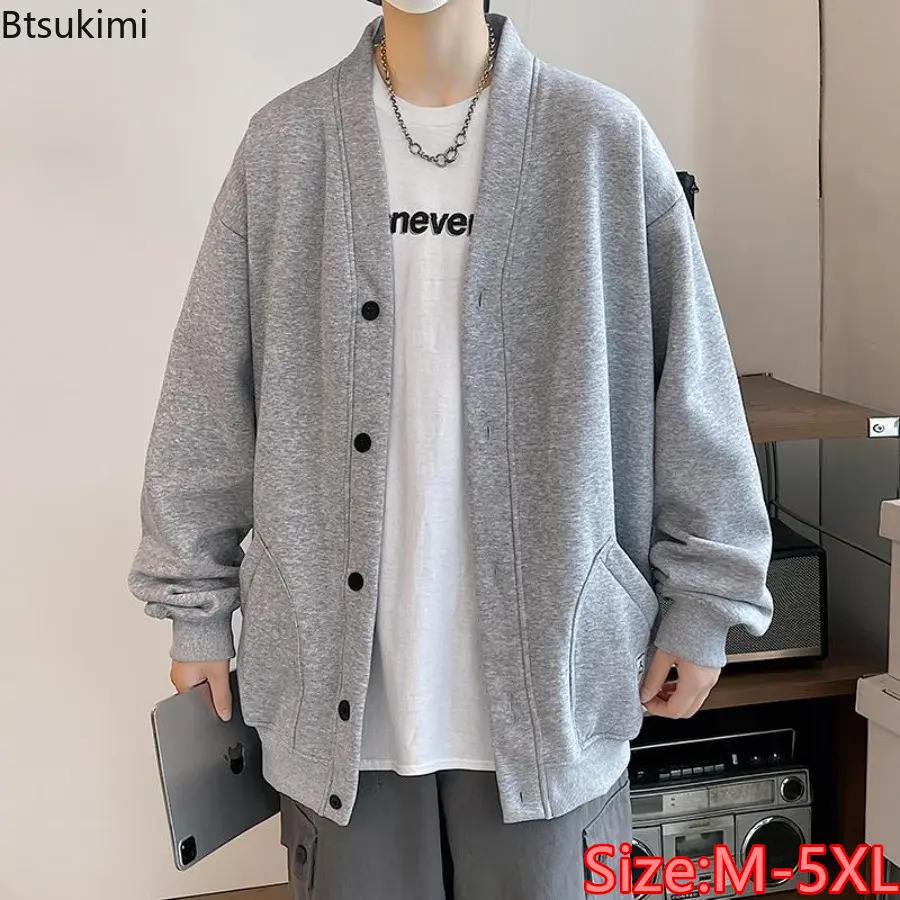 2025 Fashion Harajuku Knit Cardigan Men's Loose Casual Hoodies Coats Spring Autumn Lazy Style Fleece Sport Jackets Plus Size 5XL