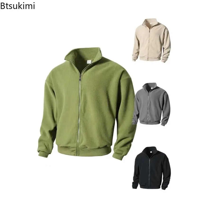 2025 New Men Velvet Thickened Hoodie Shake Fleece Coats Autumn and Winter Stand Up Collar Sports Casual  Fitness Hoodie Cardigan