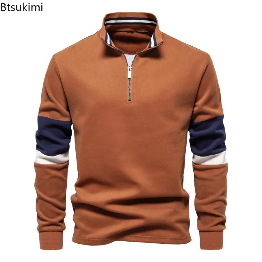 Mens Stand Up Collar Long Sleeved Zipper Sweatshirts Causal Social Pocket Light Weight Stand Collar Pullover Sweatshirt for Men