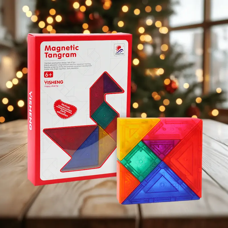 Magnetic Tangram 9-Piece Jigsaw Puzzle ABS Montessori Educational Toy 3D Geometric Figure Puzzles Game Contains Teaching Cards