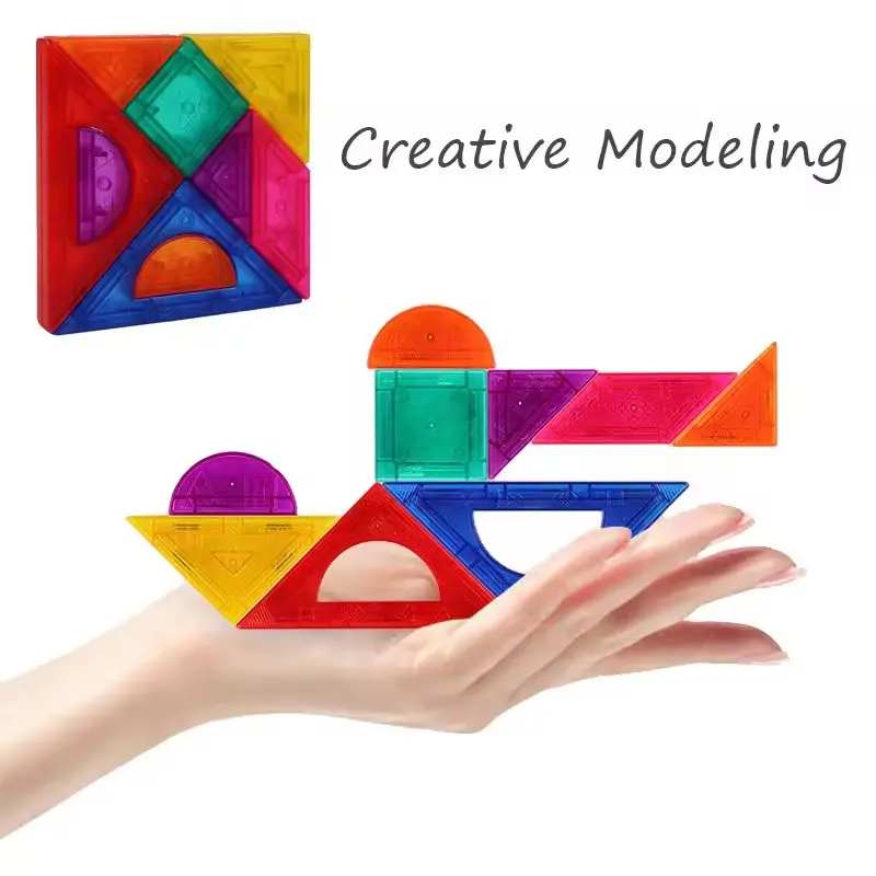 Magnetic Tangram 9-Piece Jigsaw Puzzle ABS Montessori Educational Toy 3D Geometric Figure Puzzles Game Contains Teaching Cards