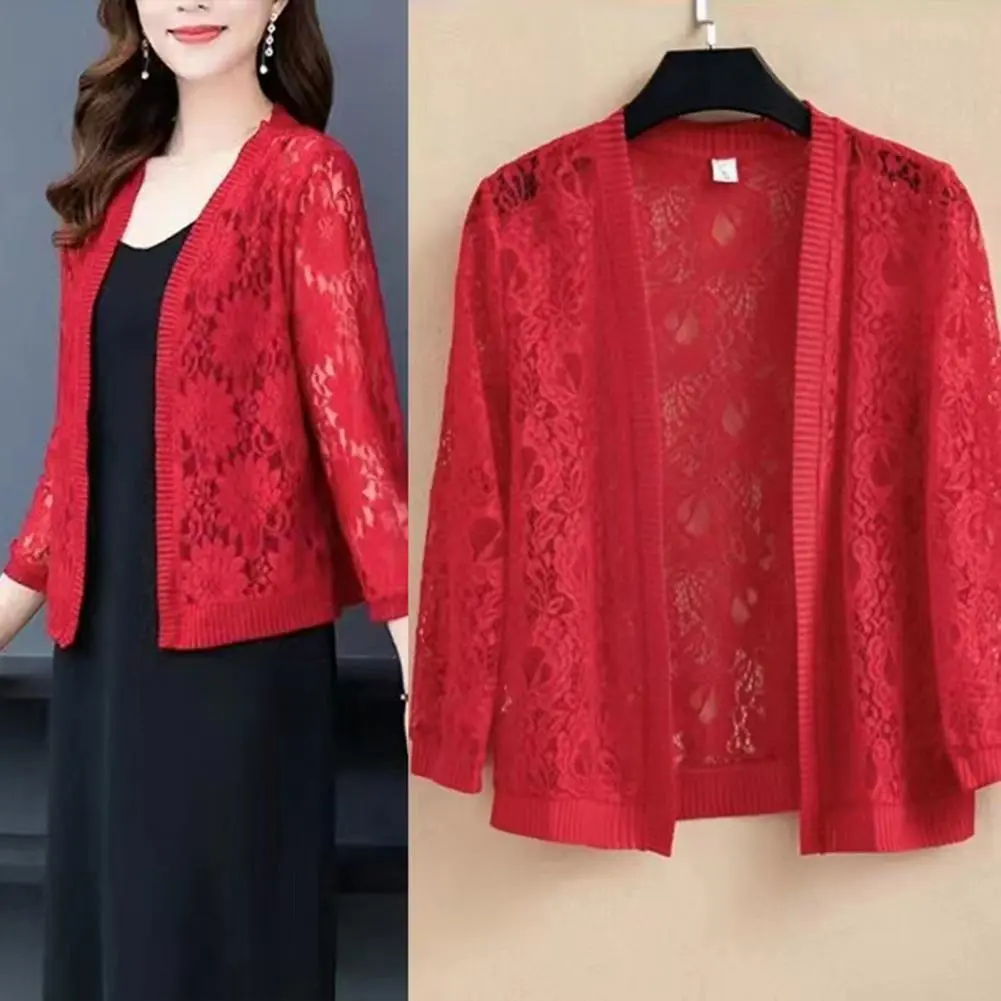 Women Floral Lace Cardigan Women Summer Lace Cardigan Solid Color Sun-resistant Ladies Summer Short Top Cover Up Women's Jackets