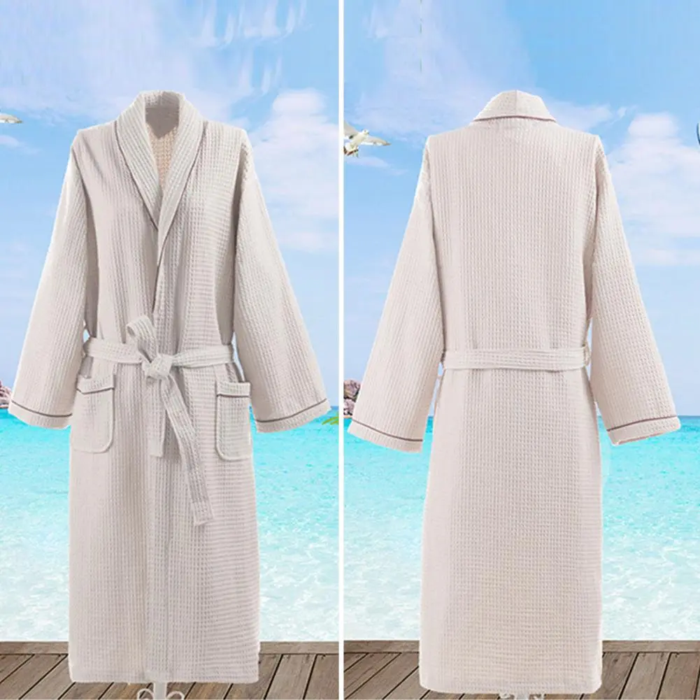 Unisex Shower Robe V Neck Lace-up Waist Long Sleeve Solid Color Sleepwear Men's Bathrobe Nightgown Hotel Beauty Shower Gown