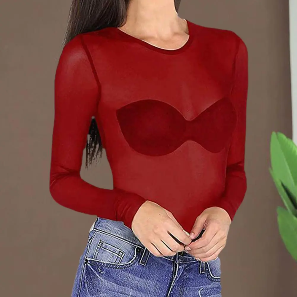 Transparent Blouse Gauze Top Women Mesh Bottoming Shirt Sheer Mesh Blouse Women's Tops O-neck Long Sleeve Shirt for Summer