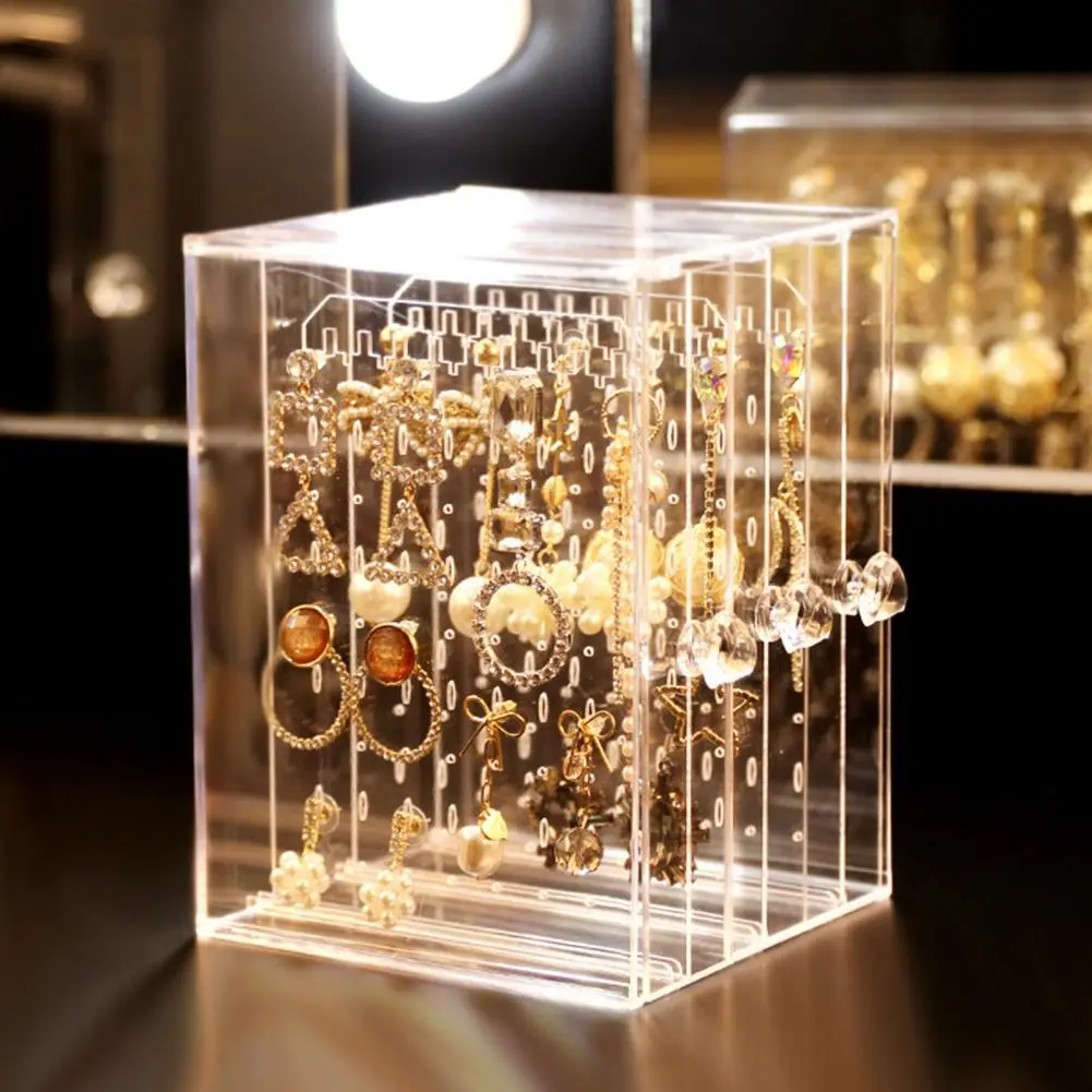 Jewelry Storage Rack Transparent Large Capacity Dustproof Vertical Earrings Display Stand Jewelry Storage Drawer Box