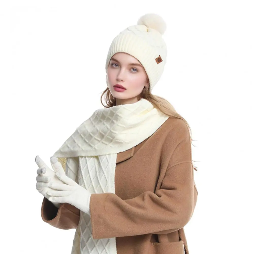 Knit Hat with Velvet Lining Warm Comfortable Knit Hat Cozy Winter Knit Hat with Faux Fur Pom Pom Ball Warm Fleece for Outdoor