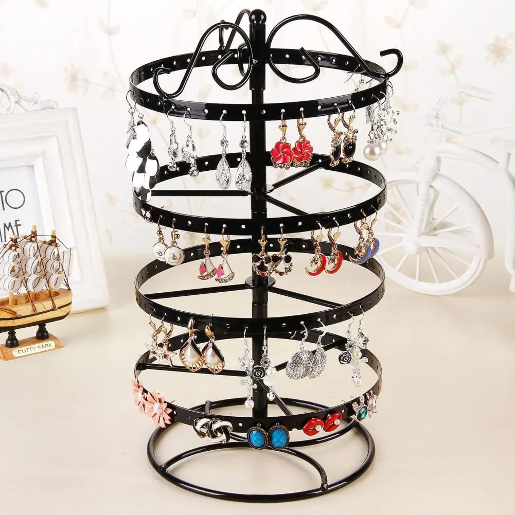 Earring Holder Organizer with Stable Base Adjustable 4-Tiers Rotating Earrings Display Stand Desktop Jewelry Organizer