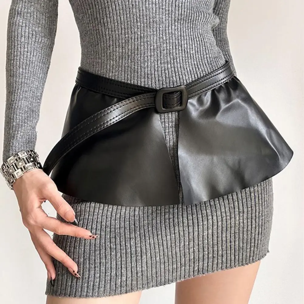 Faux Leather Women Belt Wear-resistant Women Belt Stylish Imitation Leather Belt with Ruffle Trim High Punk for Women for Office