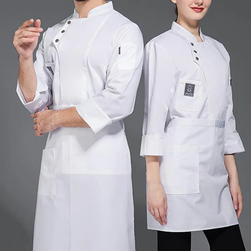Washable Chef Jacket Breathable Chef Uniform Stylish Chef Uniform with Stand Collar Double-breasted Design for Bakery