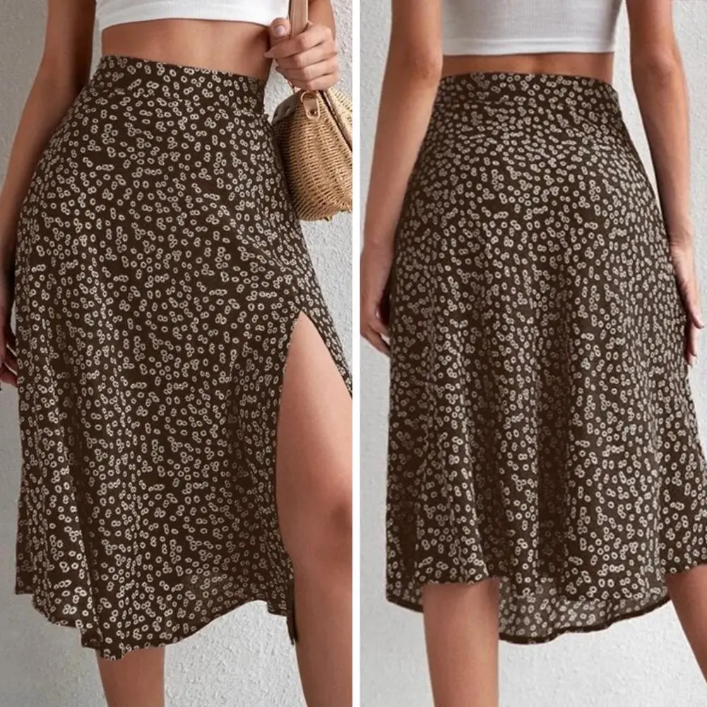 High Waist Loose Lady Midi Skirt Sheath Summer Beach Skirt Slit A-line Floral Print Women's Summer Skirt Female Clothes