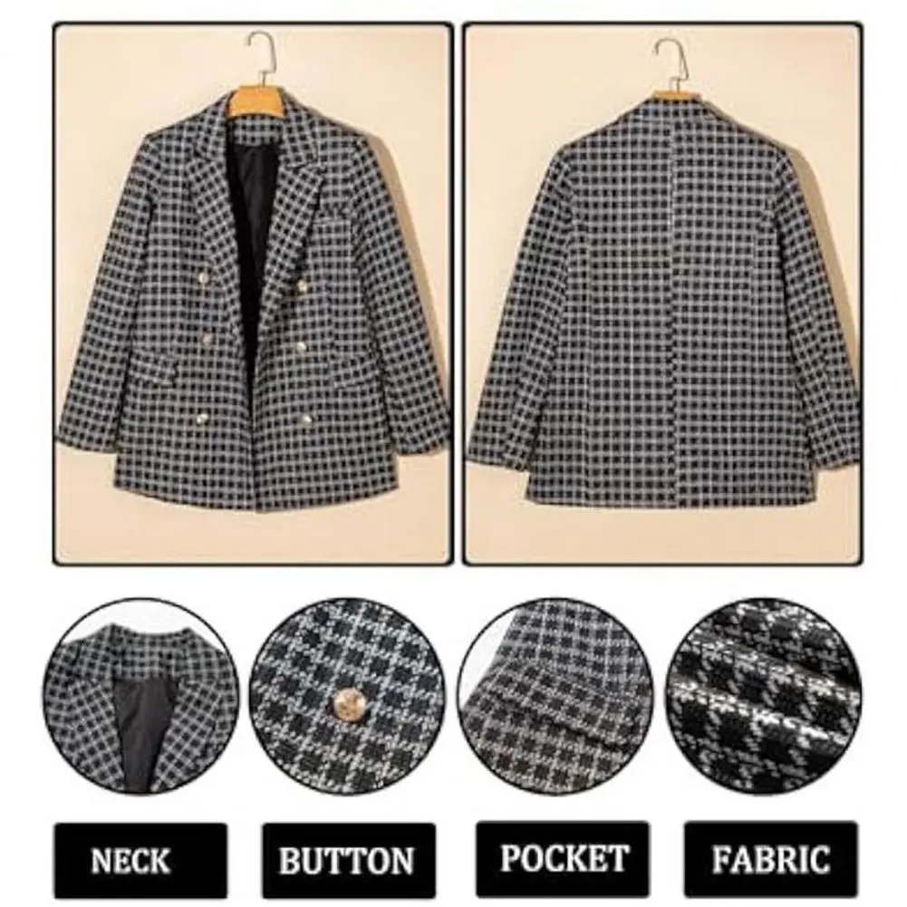 Business Casual Suit Coat Mid-length Suit Coat Elegant Women's Double-breasted Business Jacket with Lapel Flap for Professional