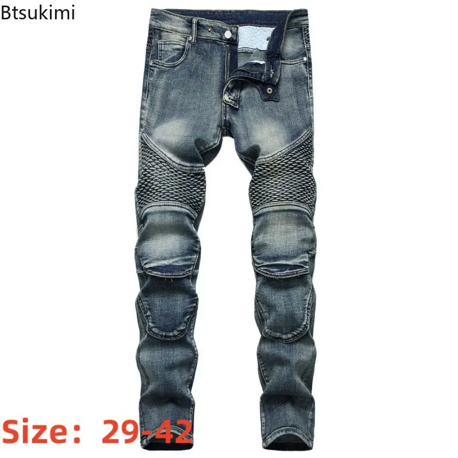 2025 Men's Retro Style Slim Fit Jeans Pants High Quality Hip Hop High Street Casual Trousers Handsome Motorcycle Pants for Men