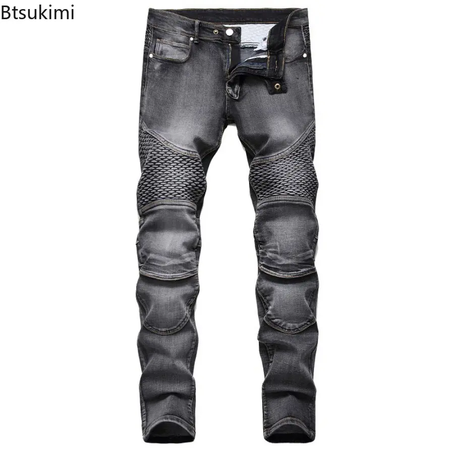 2025 Men's Retro Style Slim Fit Jeans Pants High Quality Hip Hop High Street Casual Trousers Handsome Motorcycle Pants for Men