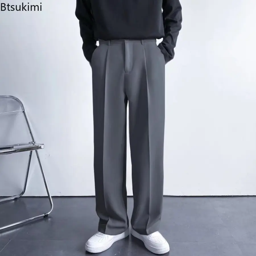 Men's Summer Casual Wide Leg Pants Solid Color Loose Suit Pants Fashion Sagging Sensation Trouser Men Streetwear Trend Clothing