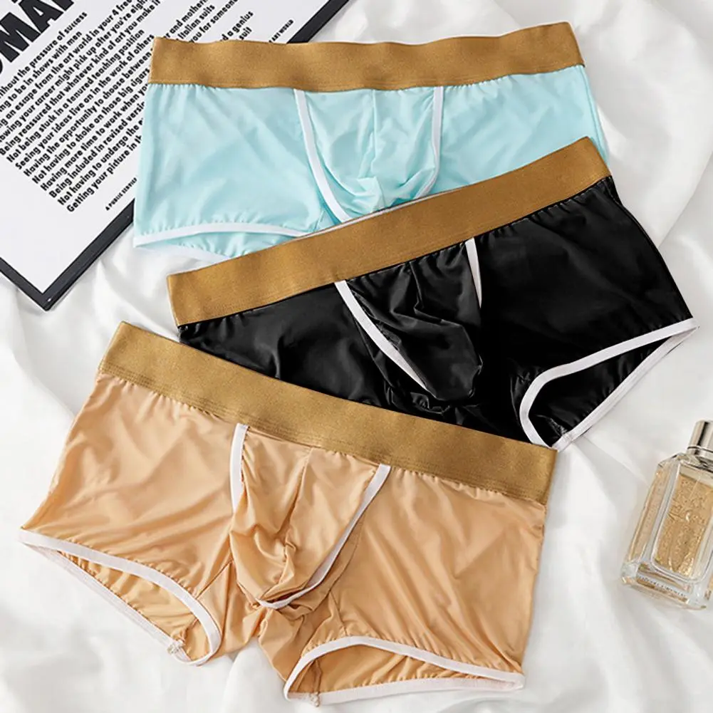Men Boxer Briefs Breathable Men Underwear Men's Mid-rise Elastic Waist Boxer Briefs Breathable Solid Color Underwear for Quick