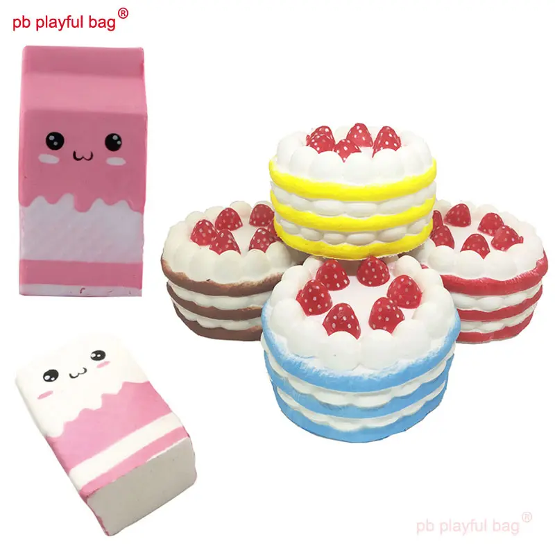 PB Playful Bag Cartoon cute Milk box Birthday cake model decompression Squishy Slow Rising Squeeze Children's Toy Gift ZG110