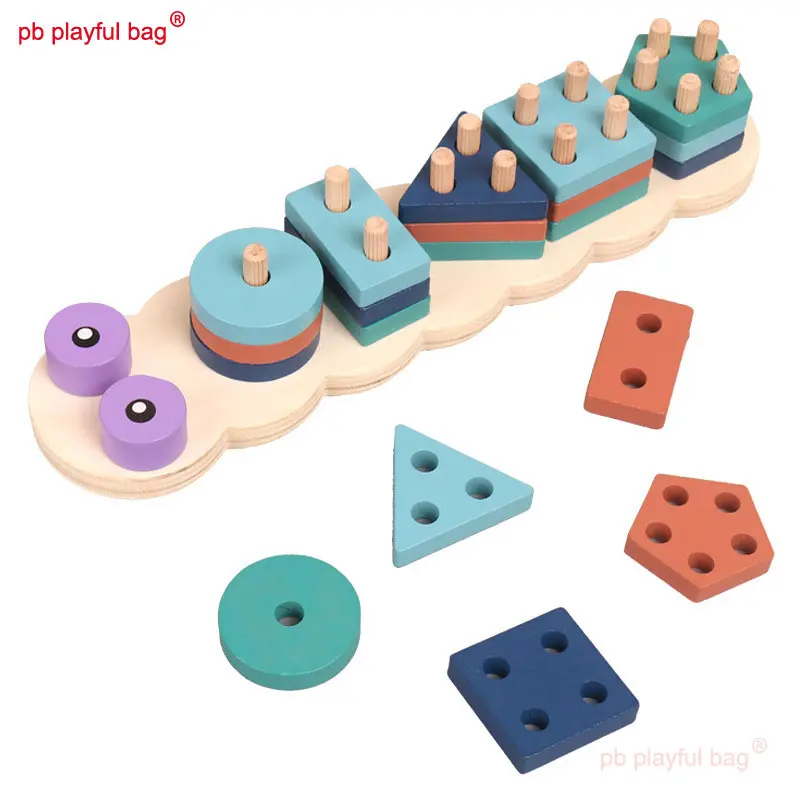 Wooden Caterpillar Montessori Toy Wooden Building Blocks Early Learning Educational Shape Matching Kids Puzzle Toys UG301