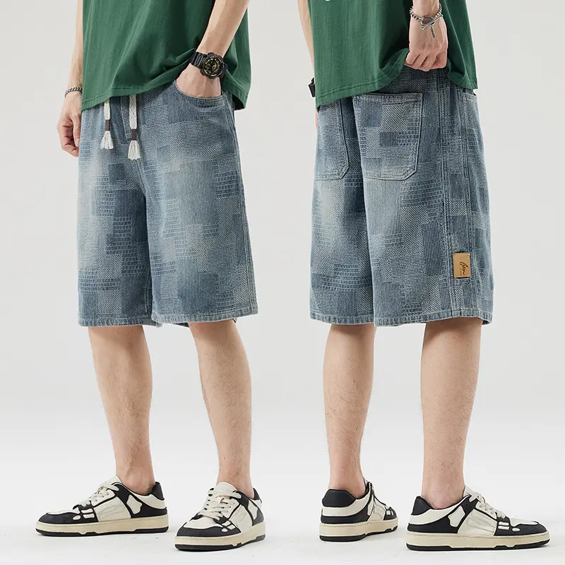 New Summer Men Thin Denim Shorts Jeans Good Quality Male Cotton Straight Loose Shorts Fashion Light Blue Knee Length Jeans 4XL