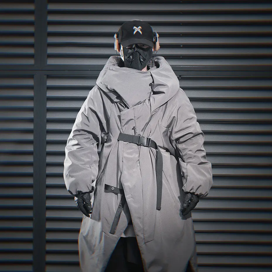Men Winter Jackets Long Windbreaker Coat Thicken Warm Parkas Techwear Streetwear Oversized Padded Jackets Hooded Outwear
