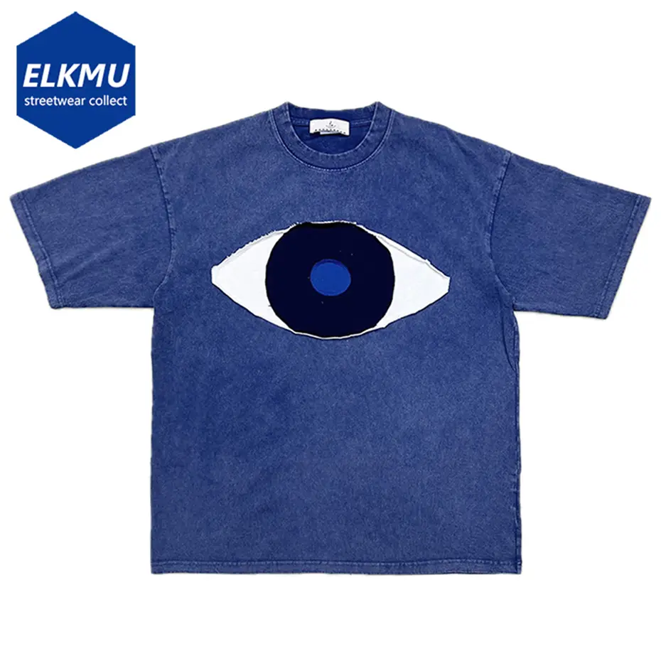 Eyes Patchwork Vintage T Shirts Men's Hi Street Tshirt Casual Loose Retro Tee Tops Streetwear Harajuku Hip Hop Oversized T-shirt