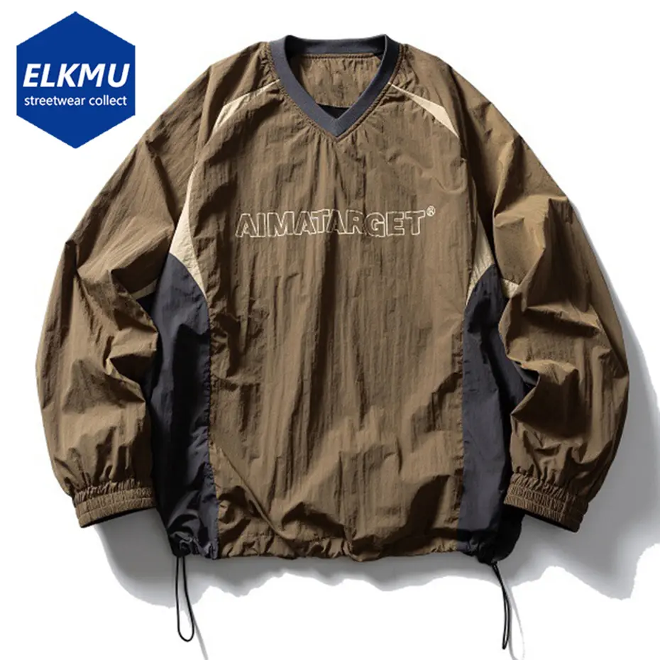 Long Sleeve Sports T Shirts Men's Patchwork Loose Sweatshirts Tactical Tops Hip Hop Streetwear Oversizd Tshirt