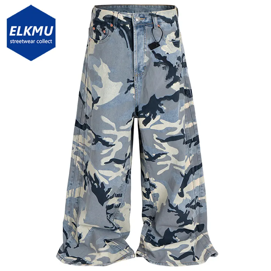Camouflage Baggy Jeans Men Wide Leg Loose Casual Denim Pants Streetwear Harajuku Hip Hop Jeans Trousers