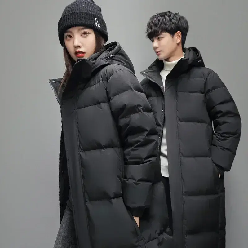 New Winter Men Long Puffer Jackets Hooded Duck Down Coats Unisex Casual Down Jackets Couples Outdoor Windproof Warm Jackets 3XL