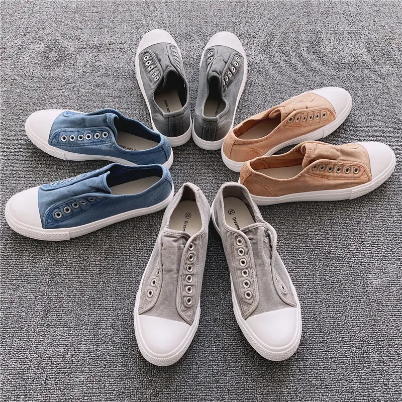 Men Women Loafers Shoes Canvas Shoes Washed Korean Edition Korea Lazy Old Soft and Comfortable Shoes Old Classic Low Cut Couple