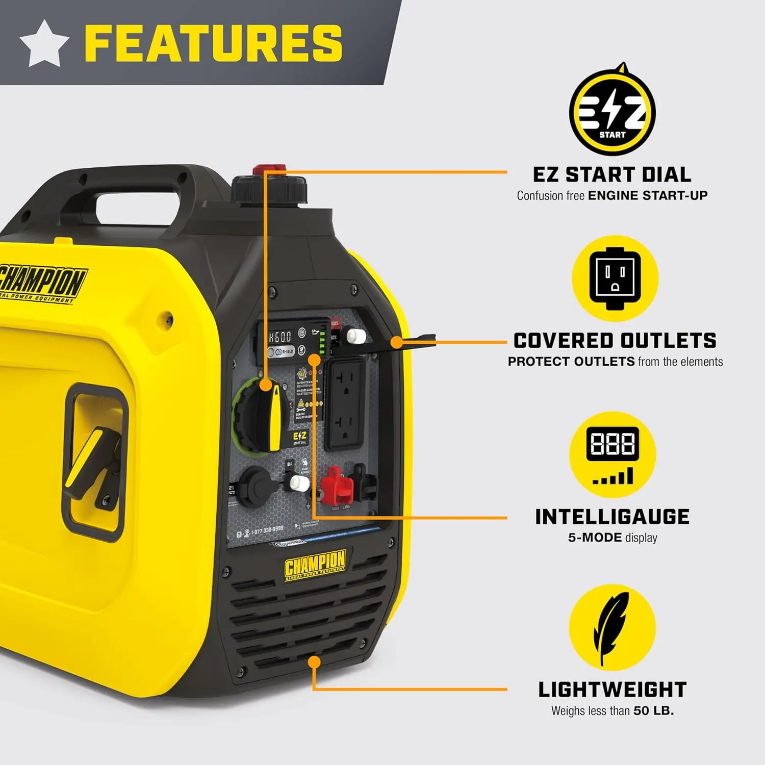 Ultralight Portable Inverter Generator and CO Shield 2500-Watt with Quiet Technology