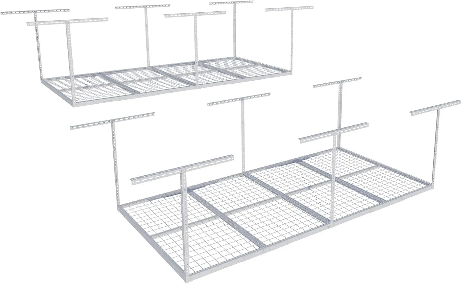 4x8 Overhead Garage Storage Rack, Adjustable Organization System, Heavy-Duty Metal Ceiling Racks, 2 pack, White