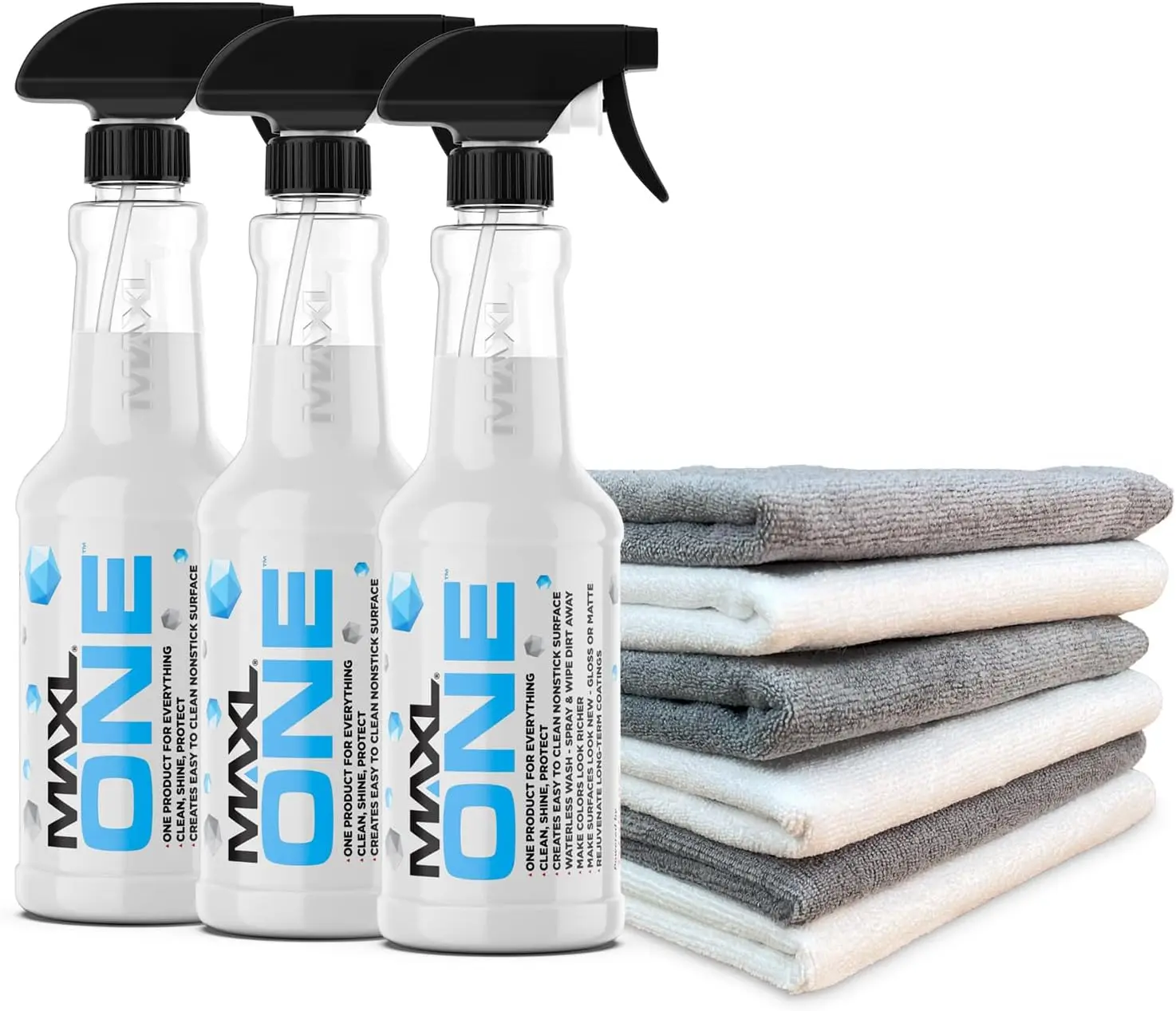 Car Spray with Triphene® Technology, Quick Spray & Wipe All Purpose Waterless Detailer Clean (3, 20oz w 6 Micro Fiber Cloth)