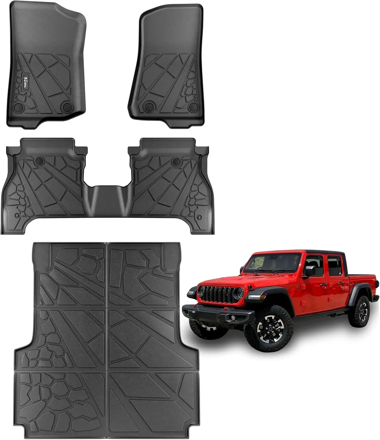 All Weather Floor Mats & Truck Bed Mat Fit for 2020-2025 Jeep Gladiator JT, TPE Rubber Protection Front - 3 PCS