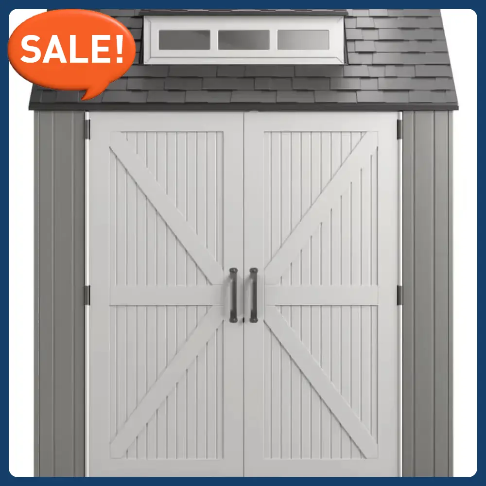 Resin Outdoor Storage Shed With Floor (7 x 7 Ft), Weather Resistant, Gray, Organization for Home/Backyard/Garden Tools