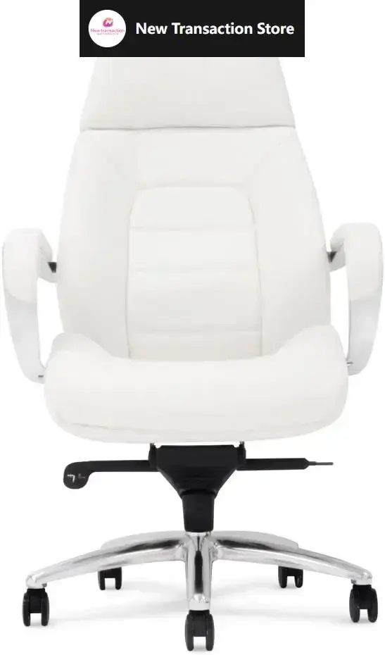 Furniture Gates Genuine Leather Aluminum Base High Back Executive Chair - White