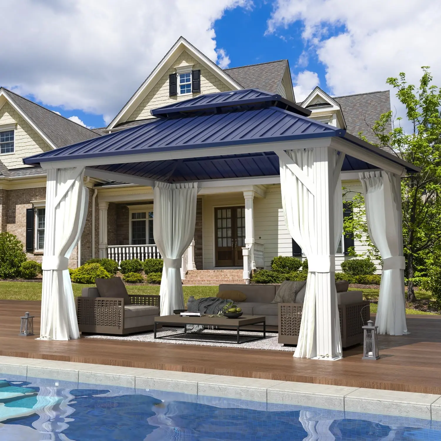 10'x12' Gazebo Hardtop, Galvanized Steel Double Roof Metal Gazebo with Aluminum Frame, Permanent Outdoor Pavilion