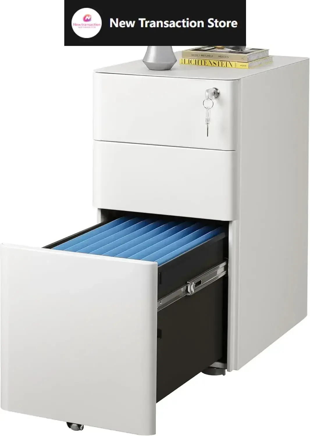 3-Drawer Slim Vertical File Cabinet, Fully Assembled Except Casters, Legal/Letter Size, White