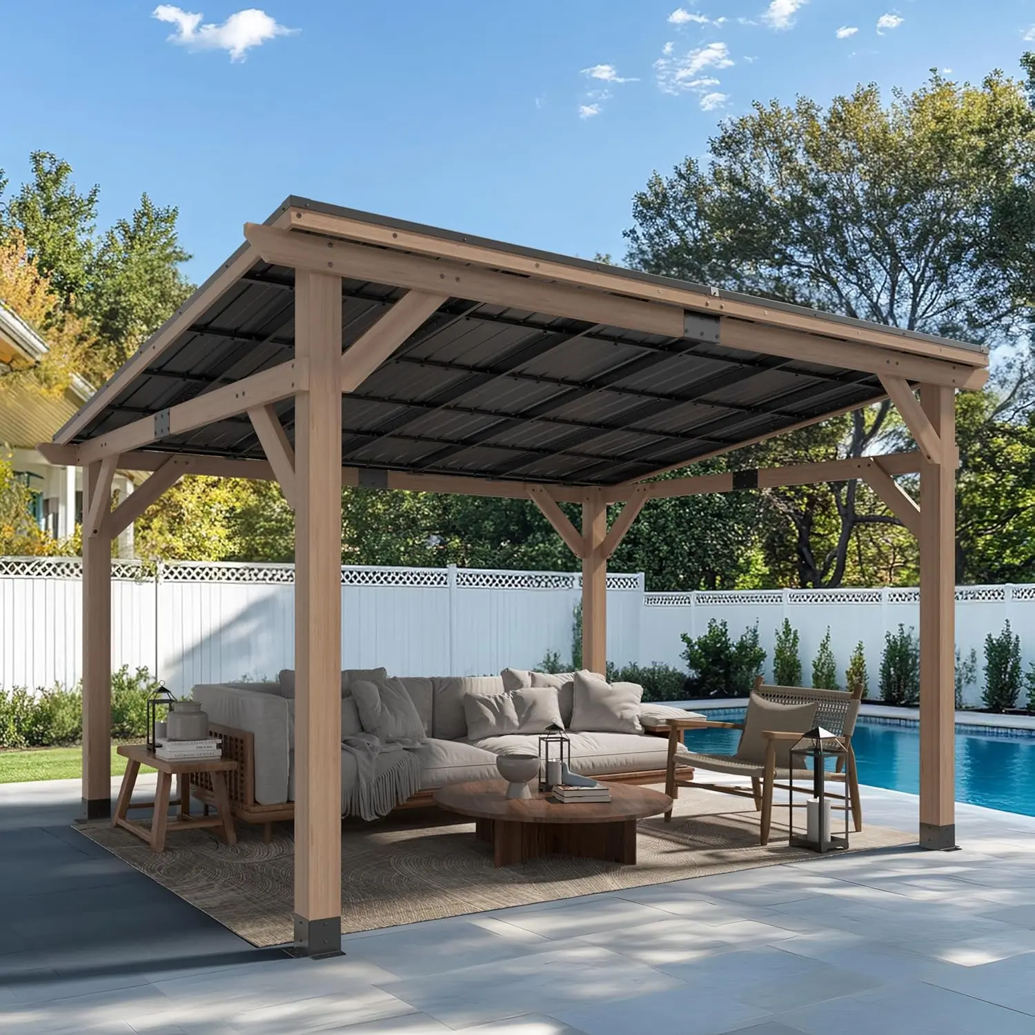 10x12 Wood Gazebo,Patio Cedar Gazebo for Outdoor,Permanent Hardtop Gazebos Pavilion with Sloped Roof for Backyard,Outdoor,Deck
