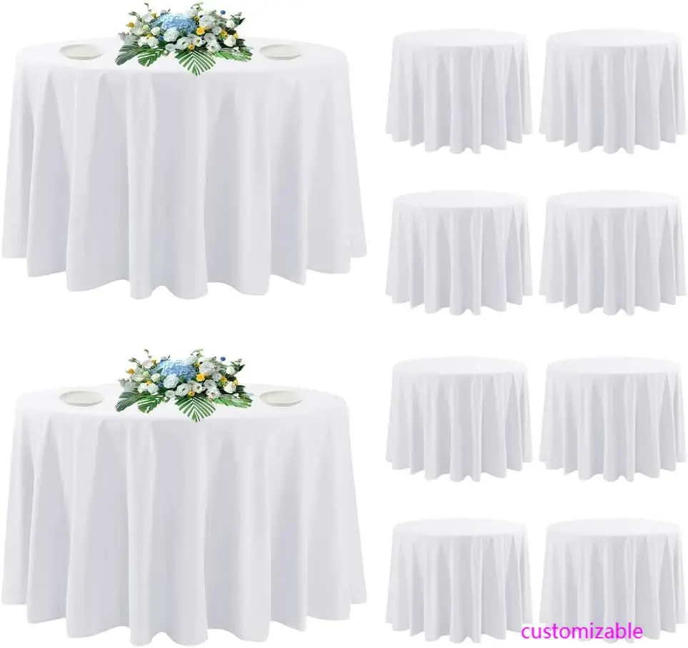 10 Pack Round Tablecloth White 120 Inch, Stain Resistant and Wrinkle Polyester Table Cloth, Washable Table Cover