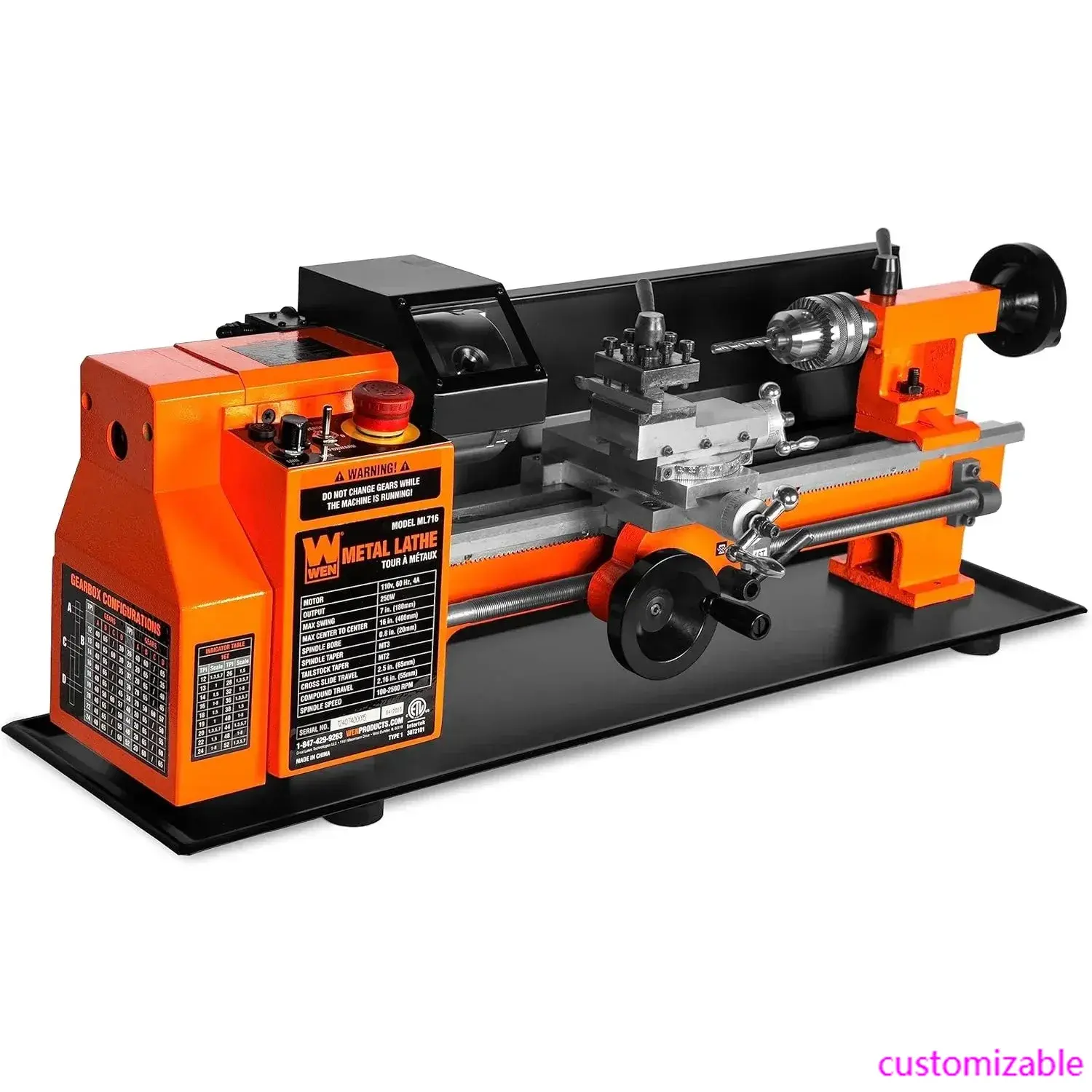 WEN 7-by 16-Inch Benchtop Metal Lathe, Variable Speed, Two Direction (ML716) | USA | NEW