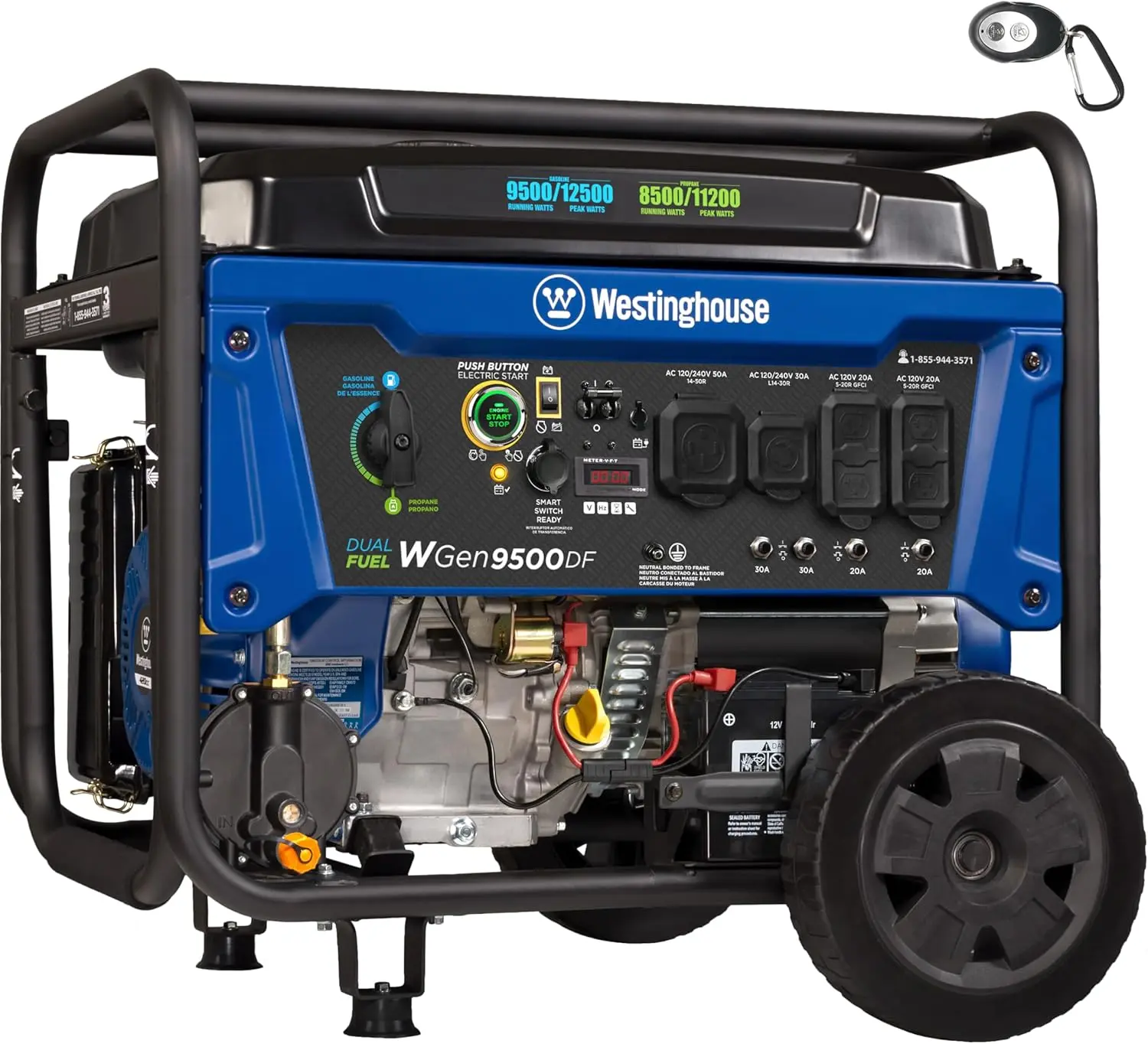 12500 Watt Dual Fuel Home Backup Portable Generator, Remote Electric Start, Transfer Switch Ready, Gas and Propane Powered