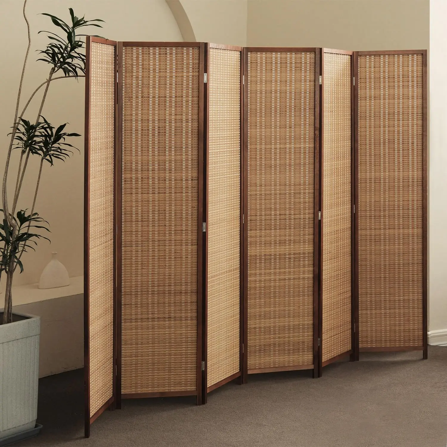 6 Panel Room Divider and Folding Screen Room Divider,Bamboo  Divider for  Separation,67" H x 92.1" W