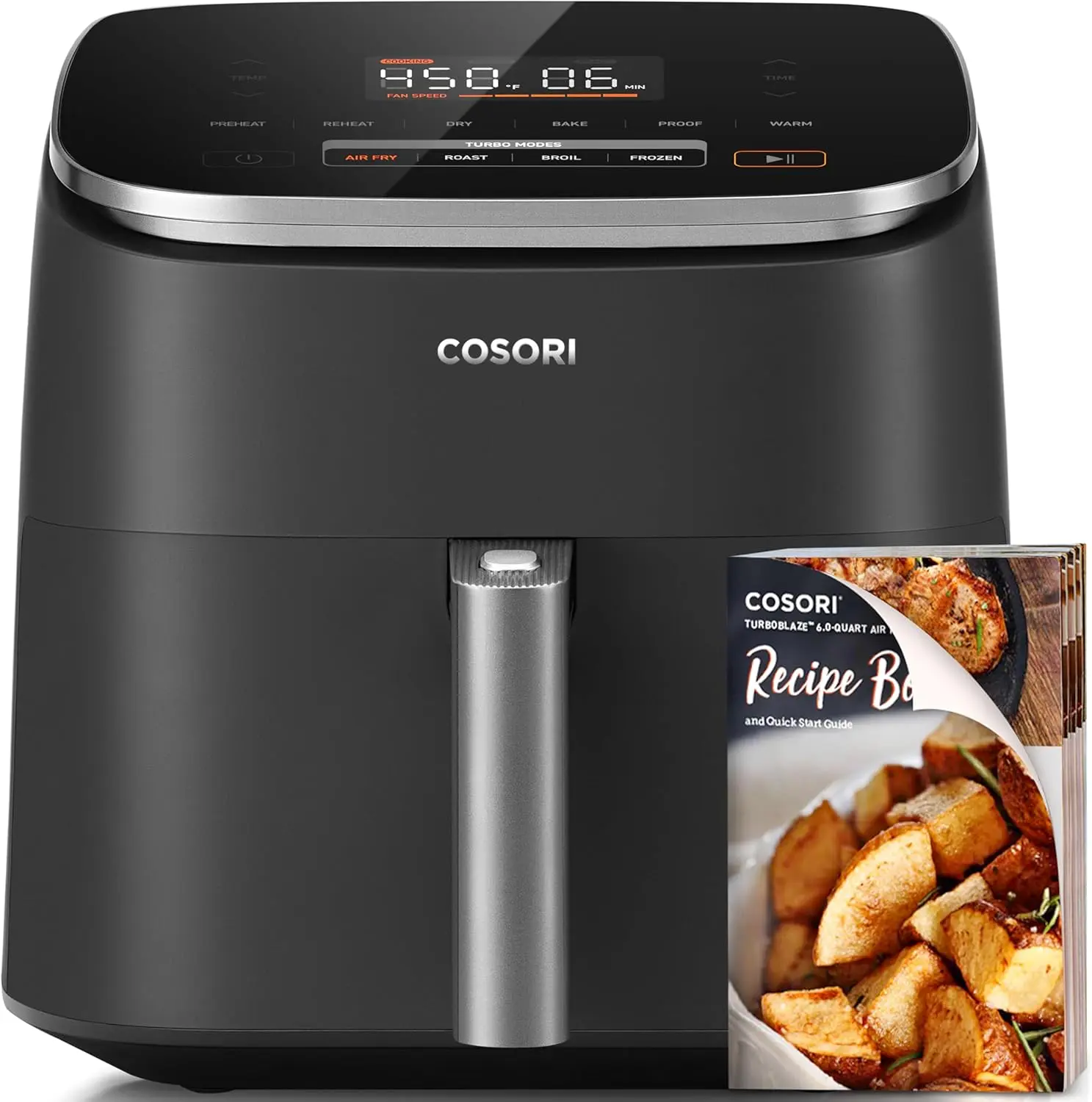 Air Fryer 9-in-1, Compact & Large 6-Qt, Fast Turbo Modes, 90–450°F Precise Heat for Even Results, Up to 95% Less Oil*, Roast,