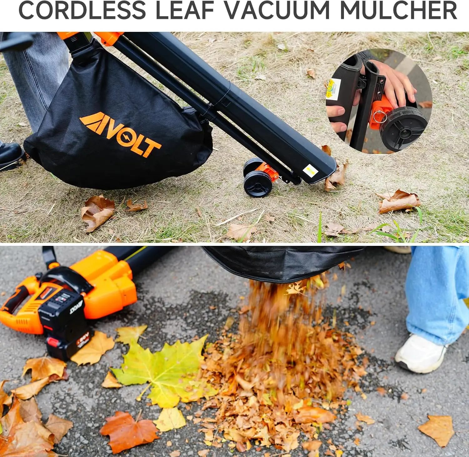 40V Cordless Leaf Vacuum Blower Mulcher with Battery and Charger, 2 * 4.0Ah Battery Powered Leaf Vacuum with 40L Bag