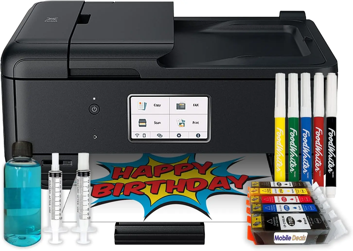 Cake Topper Image Printer, Cake Ink Cartridges, 50 Wafer Sheets, Edible Color Markers & Printhead Cleaning Kit Bundle