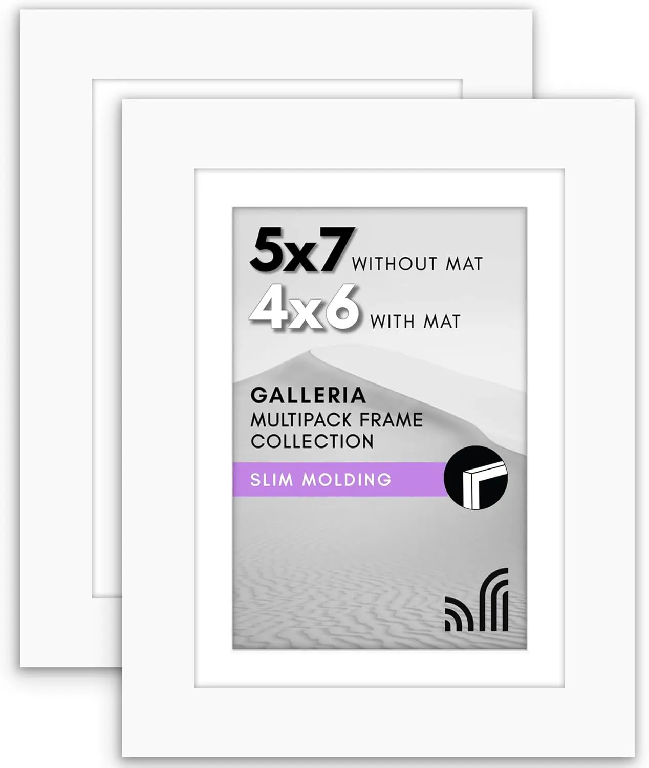 5x7 Picture Frame with Polished Plexiglass - Set of 2 - Use as 4x6 Frame with Mat or Display 5x7 Photo Without Mat - White