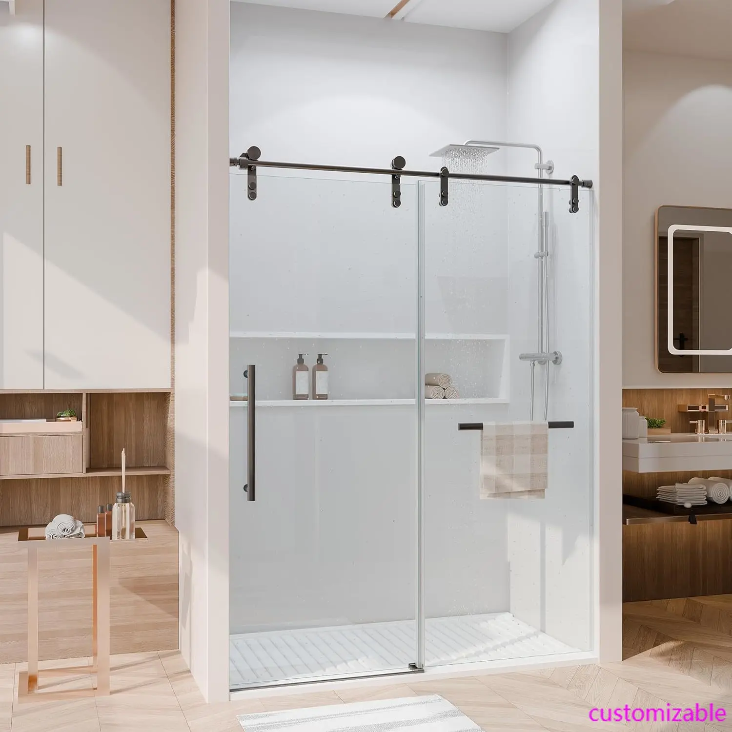 Shower Door 56-60" W × 76" H Glass Shower Door with 5/16"(8mm) Clear Tempered Glass,Frameless Shower Doors with Handle