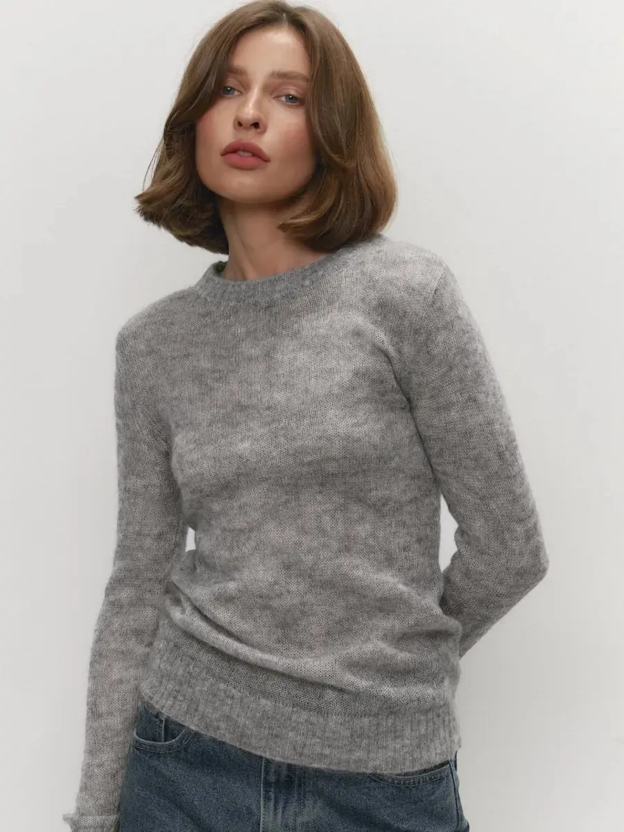 Mohair Round Neck Pullover Sweater New Comfortable Knitted Base Semi Transparent Sweater for Women