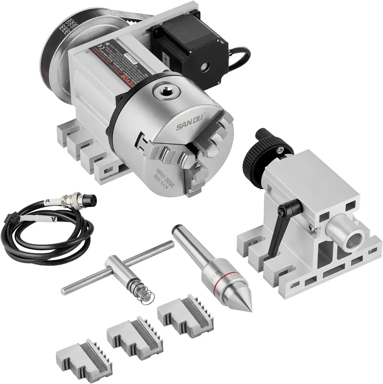 Dividing Head, K11-100mm 3-Jaw Chuck, CNC Router Milling Machine Rotational Axis 4th Axis A Axis Indexing Head