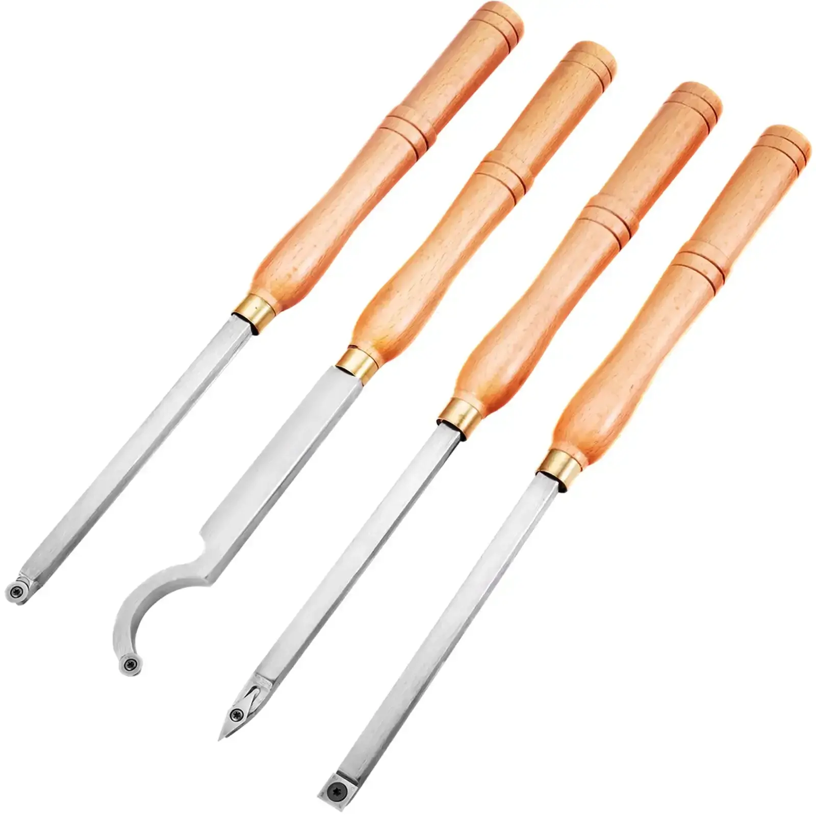 Wood Turning Tools for Lathe 4 pcs Set, Carbide Lathe Tools with Diamond Shape, Round, Square Cutters